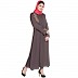 Designer embroidery abaya with bell sleeves- Plum Brown